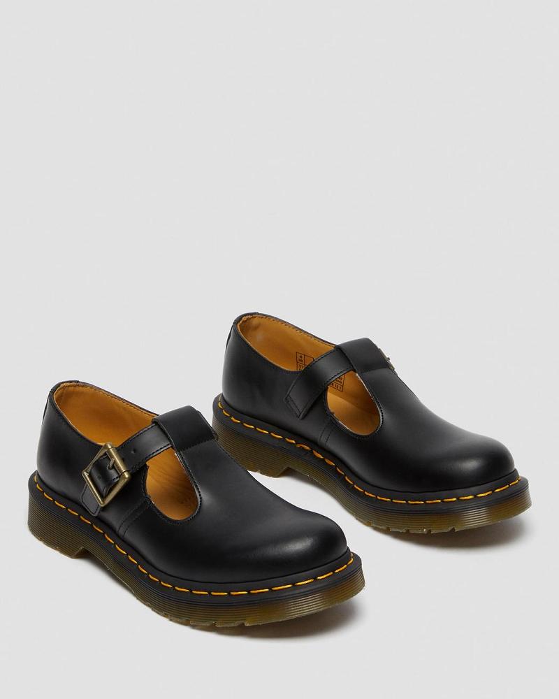 Black Women's Dr Martens Polley Smooth Leather Mary Janes Mary Jane Shoes | CA 337FDN